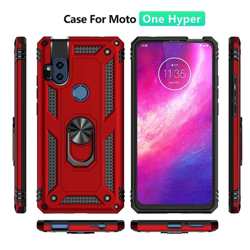 For Motorola one hyper Case Luxury Car Holder Magnetic Ring Phone Case for Moto One Hyper Silicone Matte Cover