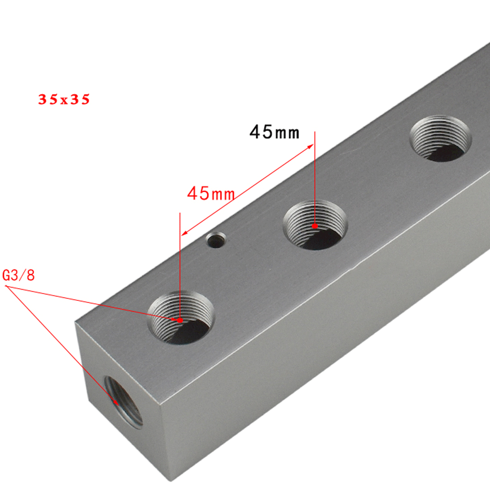 BSP-Bloque de colector de aire de aluminio sólido, compresor de aire neumático, divisor cuadrado de 3/8 pulgadas, 35x35mm, 2, 3, 4, 5, 6, 7, 8, 10, 12 vías