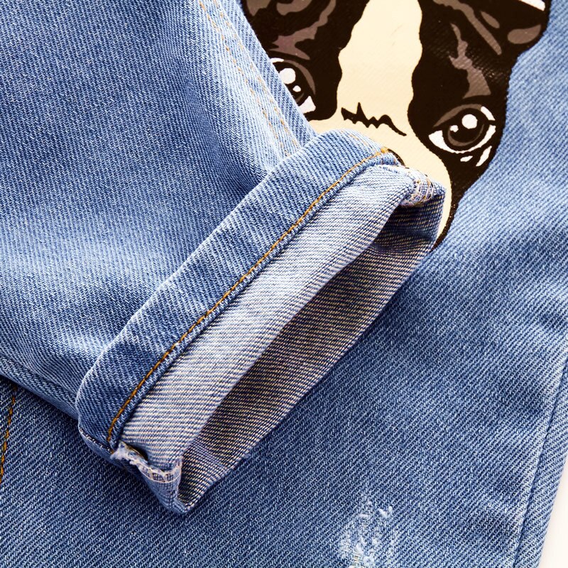 DIIMUU Kids Baby Clothing Boys Denim Pants Children Jeans Cute Cartoons Hole Elastic Waist Long Trousers