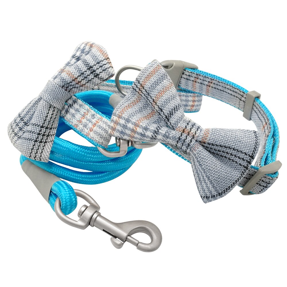Hundhalsband och koppeluppsättning söta fluga hundhalsband med promenadkoppel för små medelstora hundar födelsedag bröllopstillbehör: Blå / M