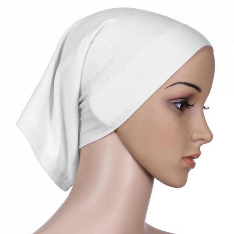 Djgrster stretchbar hijab undersjal keps sjal muslim islim halsduk inre pannband hijab polyester fiber 15 färger: Vit