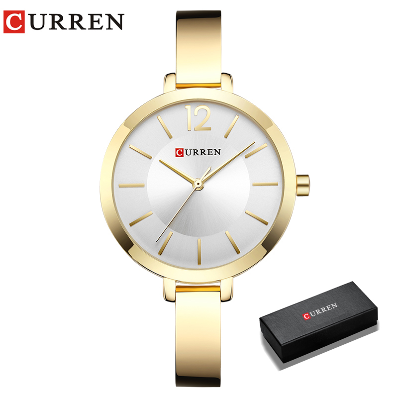 CURREN Gold Women Watches Stainless Steel Ultra thin Quartz Watch Woman Romantic Clock Women&#39;s Watches Montre Femme: gold silver box