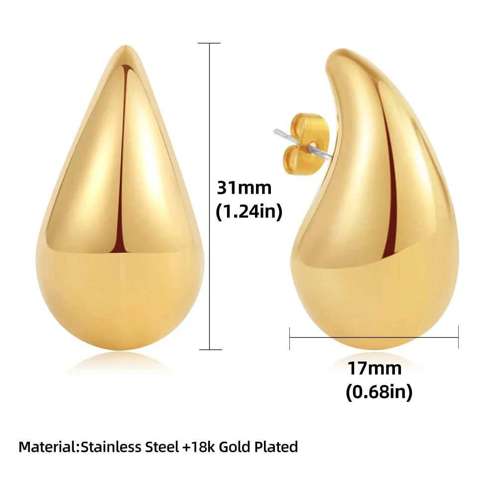 Doteffil brincos grandes de gota d'água para mulheres, dupes, lágrima robusta, prata esterlina 925, banhado a ouro, joias de orelha