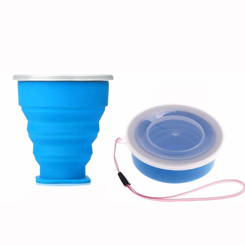 Reizen Siliconen Intrekbare Vouwen Cup Outdoor Telescopische Inklapbare Cups: Blauw