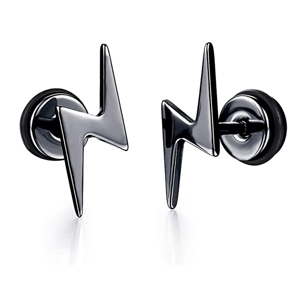 1 paar Mens Kühlen Blitz Förmigen Zucht Ohrringe und Schwarz Tonne Edelstahl Zubehör