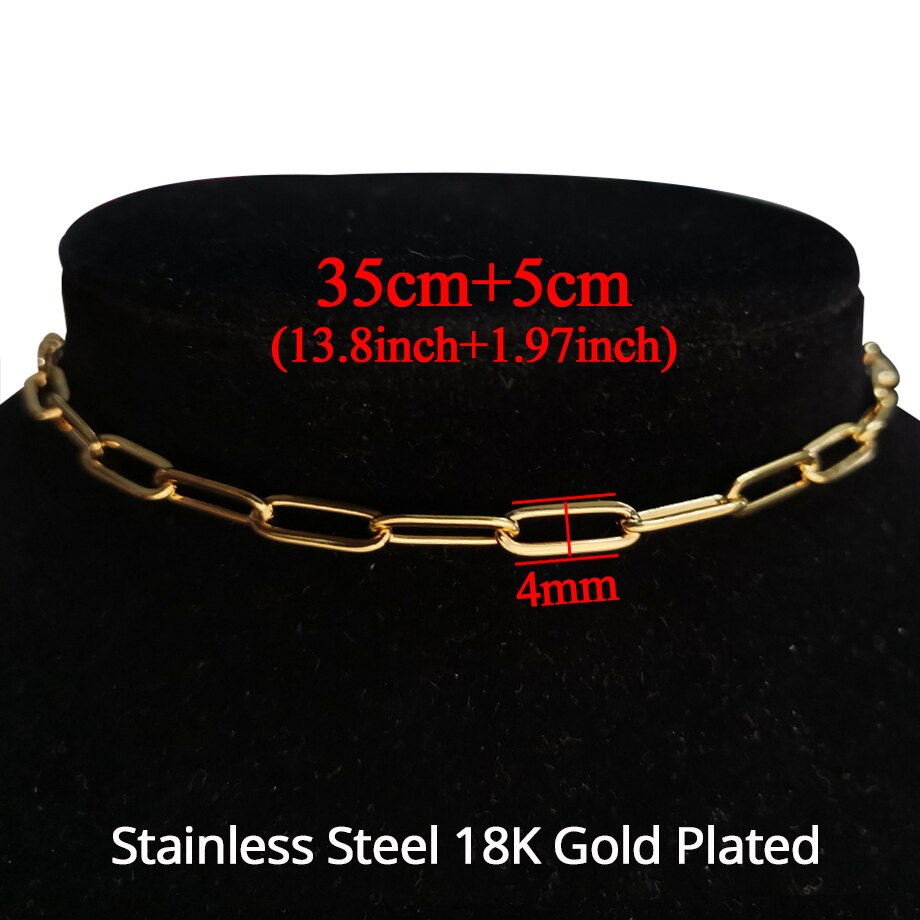 Punk Miami Cuban Choker Necklace Collar Statement Hip Hop Gold Color Stainless Steel 35+5cm Chain Necklace Women chocker: XL1717STG35