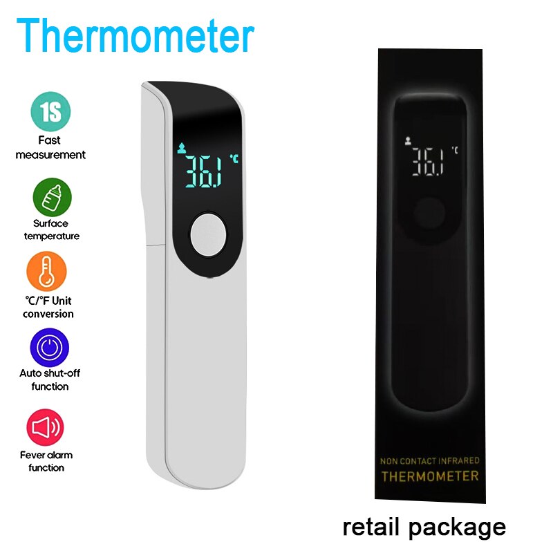 Mini Thermometer Non-Contact Infrarood Quick Thermometer Handheld Thuis Led Digitale Dual Mode Thermometer Menselijk Lichaam Thermometer: White