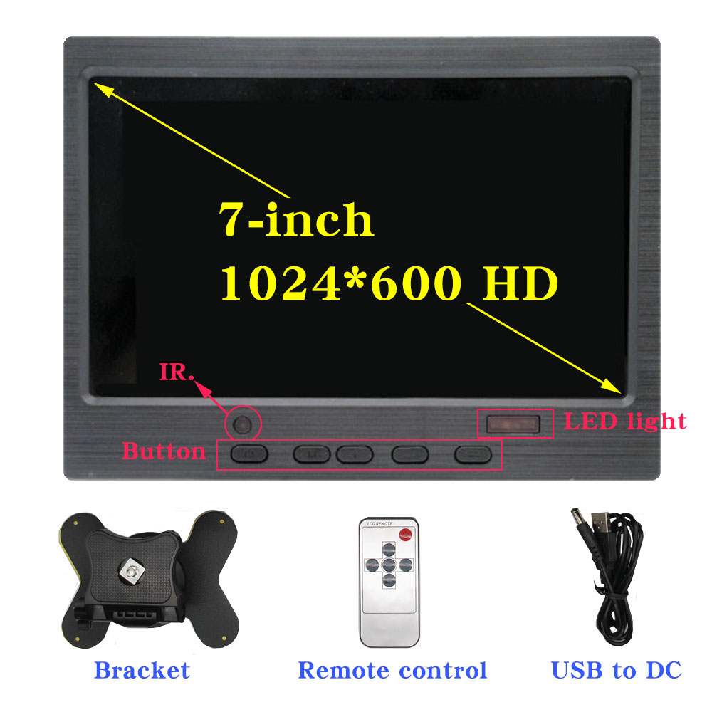 7Inch Ips Draagbare Display Hd 1024X600 Scherm Av Cctv Monitor Voor Raspberry Pi Hdmi-Compatibele Vga D-SUB Achteruitrijcamera