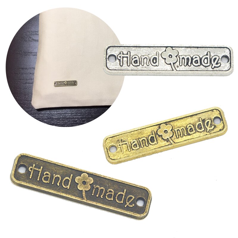 50/100 st vintage handgjorda etiketter metall brev tryckt etikett diy kläder sömnad tyg tyg levererar tillbehör