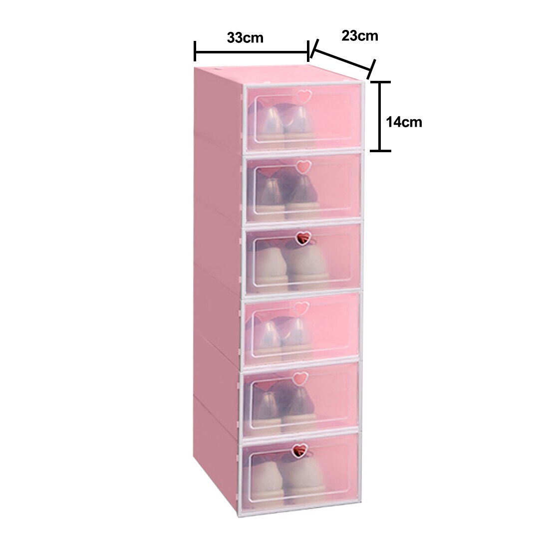 Transparent shoe box storage shoe boxes thickened dustproof shoes organizer box can be superimposed combination shoe cabinet: 6pcs Pink L