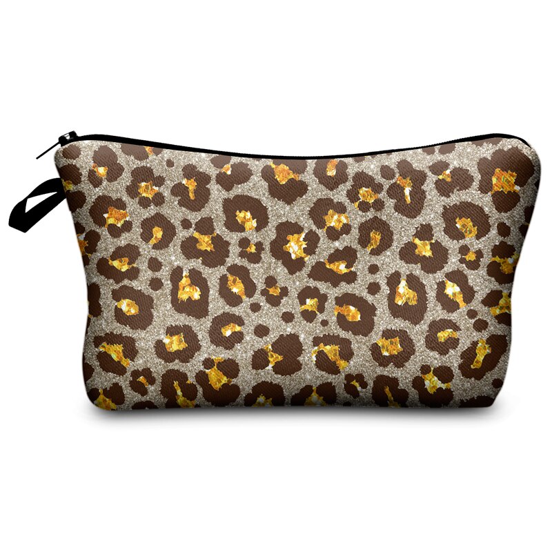 Jomtokoy Leopard Printing PatternTravel Cosmetic Bag Makeup Bag Handbag Female Zipper Purse Small Cosmetics Make Up Bags