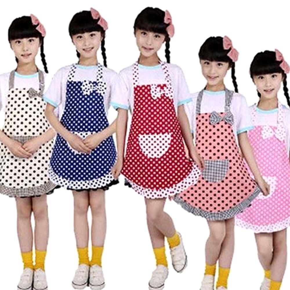 Tablier de cuisine Kawaii pour enfants, 2 couches de tissu à volants, motifs à pois, accessoires de cuisine