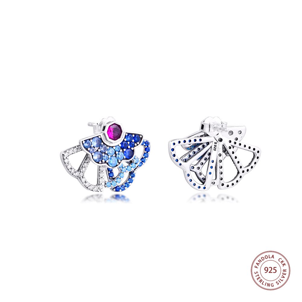 Bleu & rose Fan déclaration boucles d'oreilles pour les femmes 925 boucles d'oreilles en argent Sterling bijoux de oreille Brincos