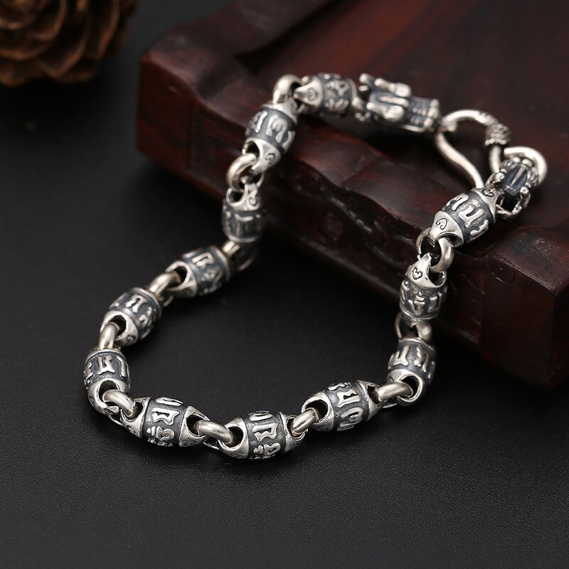 Sechs Wort mantra thailändisch Silber Armbinde Jahrgang 925 Sterling Silber Schmuck Luxus Doppel Drachen Kopf Armbinde Für Männer TSB516