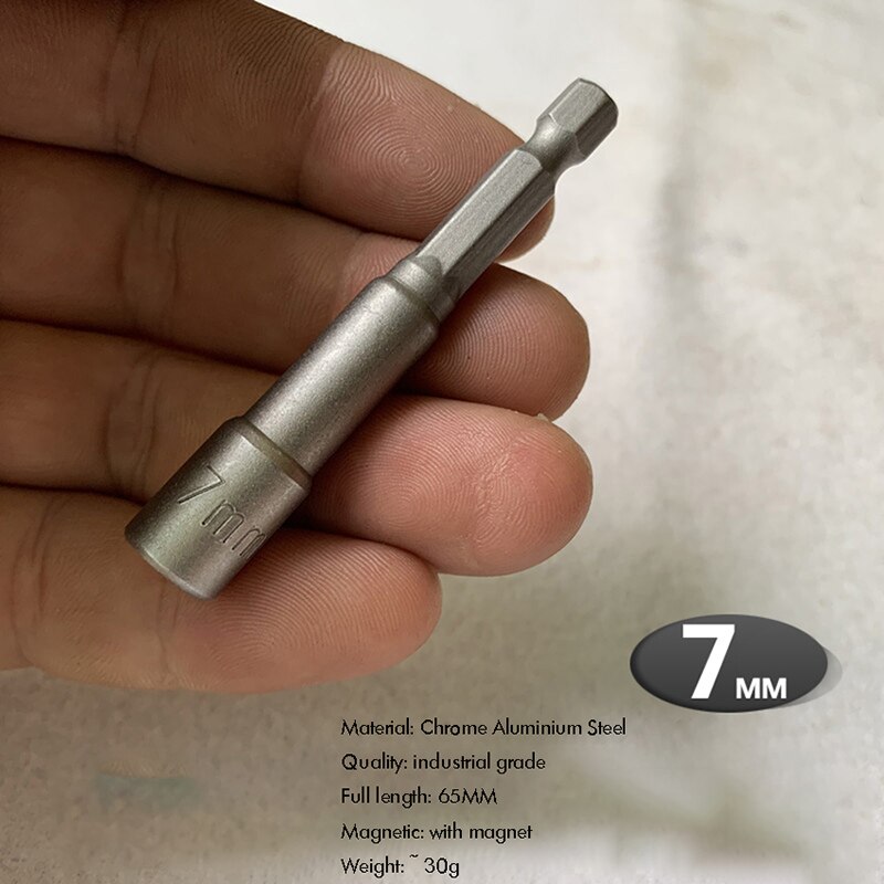 65mm Length Electric Power Magnetic Screwdriver Nut Driver Set Hex Shank Metric Wrench Socket Bit Crv 7-19mm