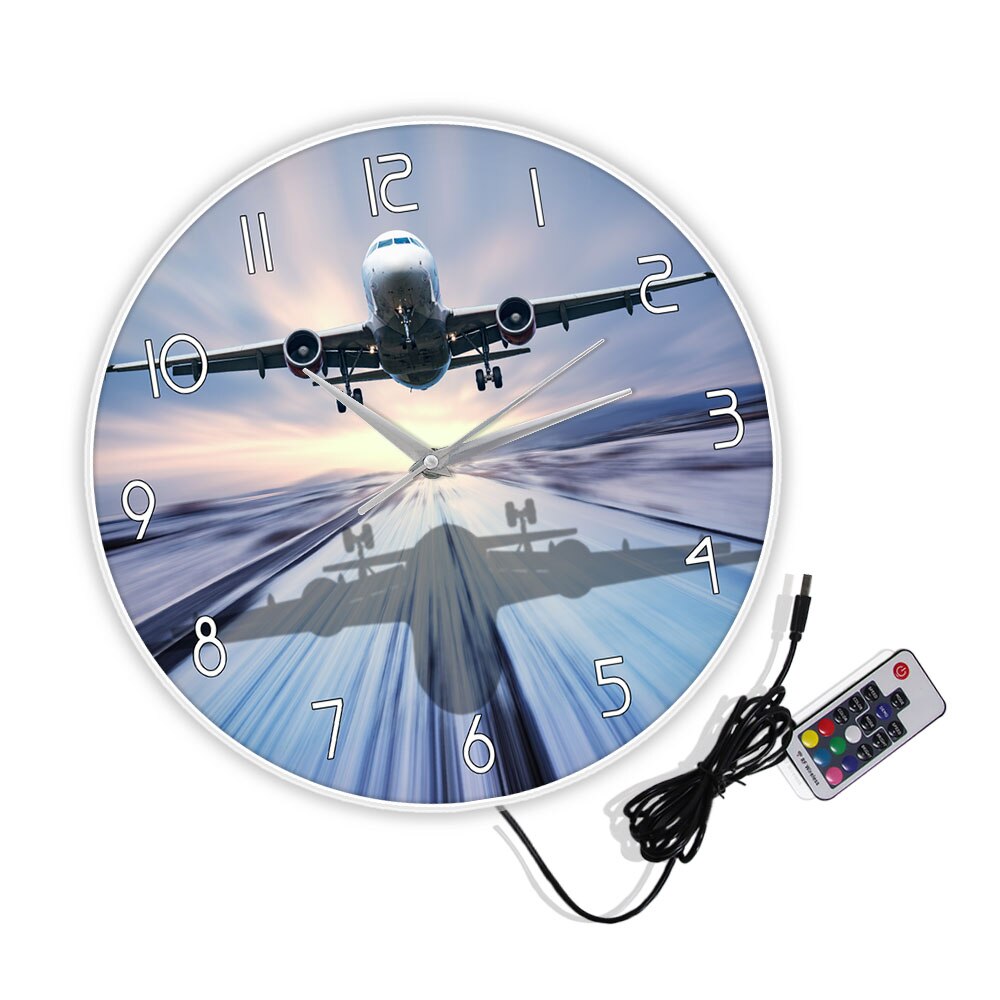 Landung der Passagier Flugzeug Moderne Wanduhr Luftfahrt Zauberstab Kunst Dekor Stille Bewegung Randlose Wanduhr Flugzeug