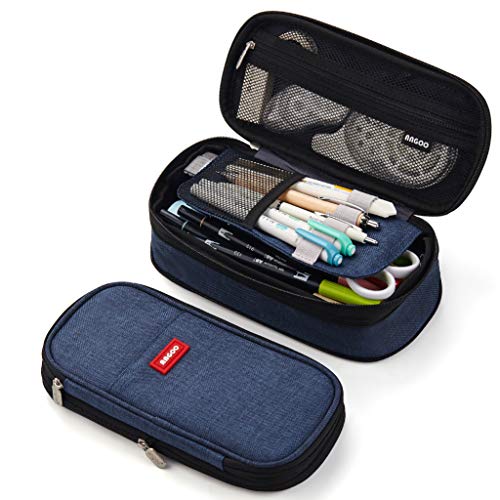 Angoo Cute Foldable School Pencil Case Cute Big Capacity Pencil Pouch Canvas Large Pencil Bag Makeup Bag for Teen School: Navy pencil cases