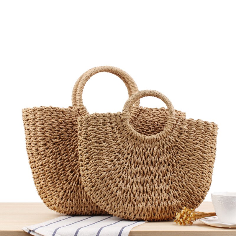 Bolso de paja sencillo para llevar a mano, tejido a mano, informal, de Color sólido, accesorios para fotos de Playa, Mini cesta, Maleta de verano