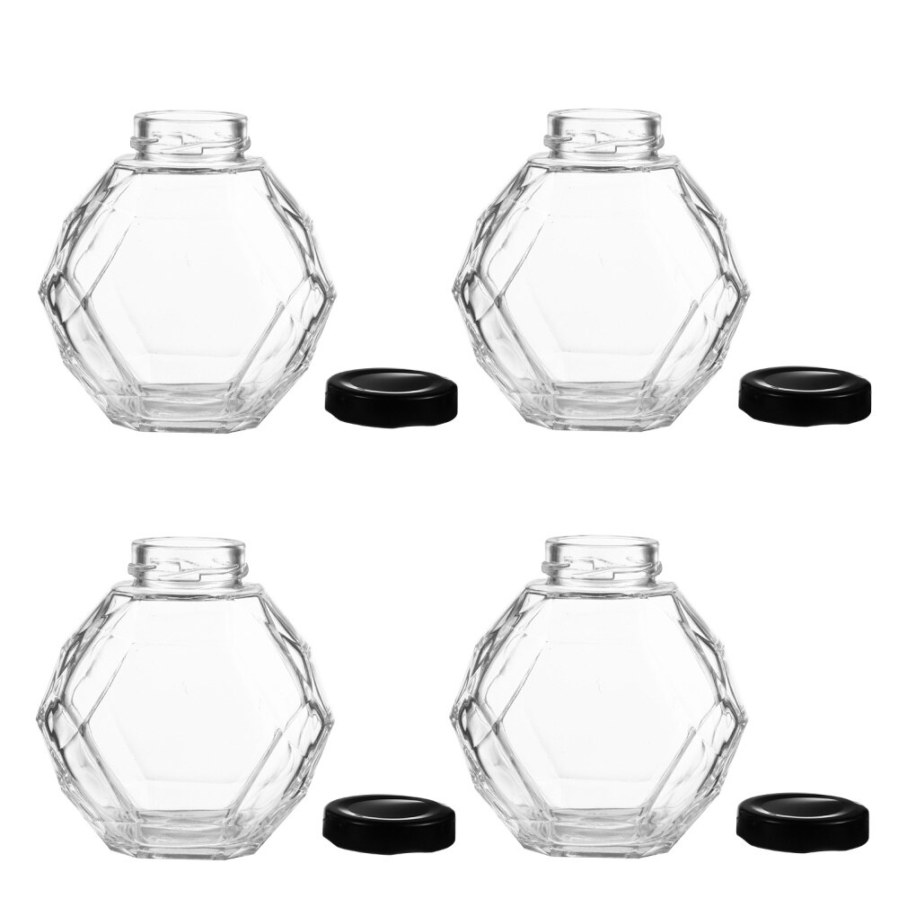 4 Stuks Clear Honing Jar Bee Honing Fles Clear Honing Potten Transparante Honing Potten: Black