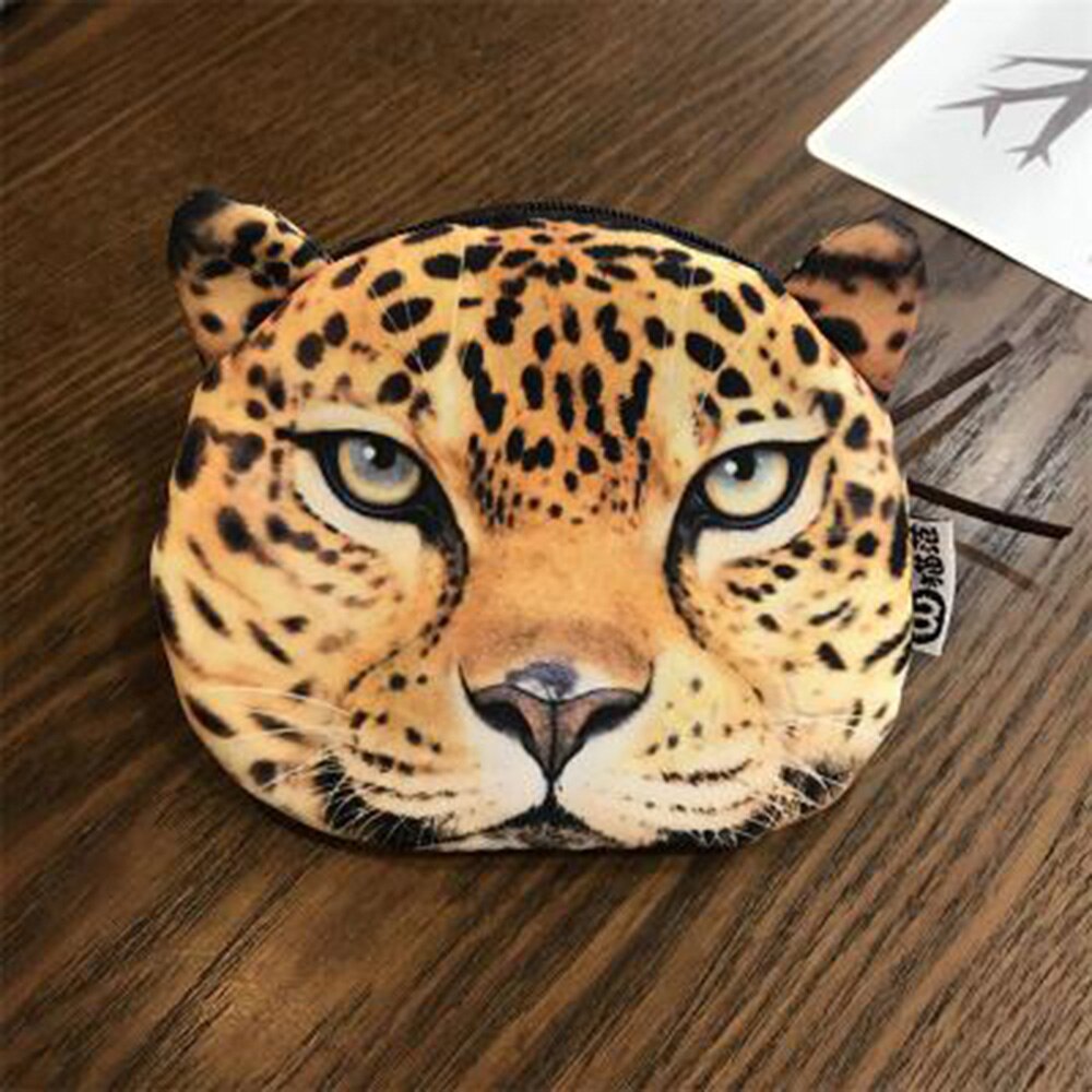 3d Dieren Portemonnee Make-Up Tas Pouch Kawaii Tas Portemonnees Kinderen Leuke Leeuw Tijger Gezicht Rits Case Coin Kids portemonnee: leopard