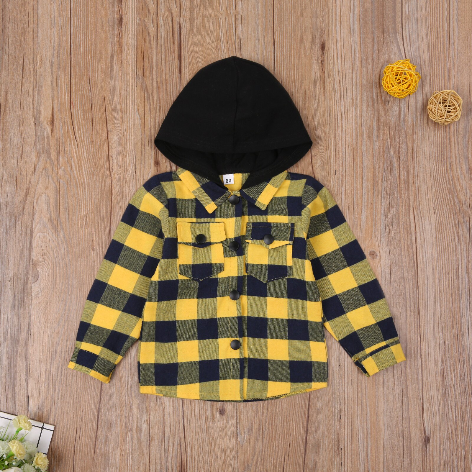Pudcoco Toddler Baby Clothes Long Sleeve Single-breasted Hooded Plaid Pattern Print Coat with Flap Pockets Cotton Outfit Baby