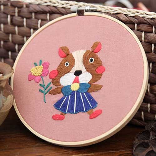 Cartoon Animal Embroidery Kit with Bamboo Hoop DIY Needlework Cross Stitch Handmade Kit for Beginner Sewing Art Home Decor: 3