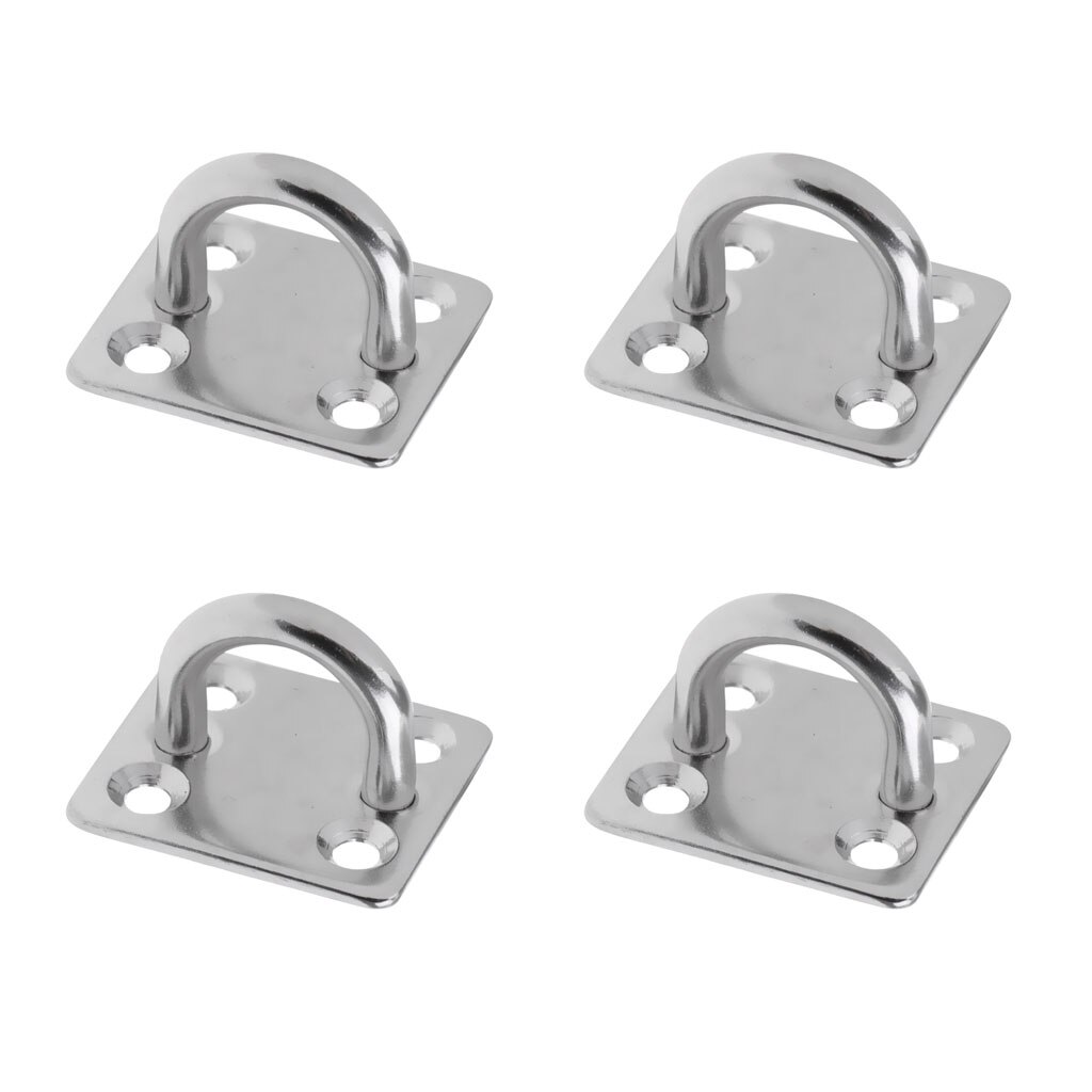4pcs Heavy Duty Stainless Steel Square Plate Staple Ring Hook, Marine Boat Hardware, Wall Mount Hook Hanger (6mm)