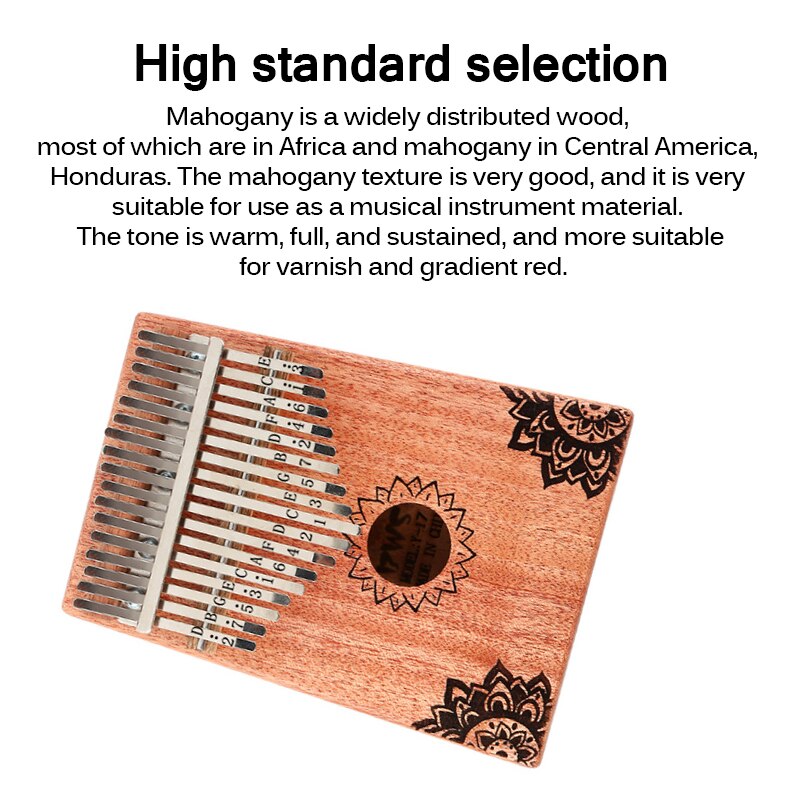 kalimba 17 teclas piano de pulgar kalimba música madera caoba cuerpo instrumento Musical con libro de aprendizaje Tune Hammer para principiante