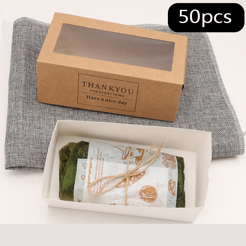 50 stuks kraftpapier taartdozen met venster "bedankt" voor bakkerij, gebak, dessert, koekjesdozen, verpakking voor feestbenodigdheden: 04
