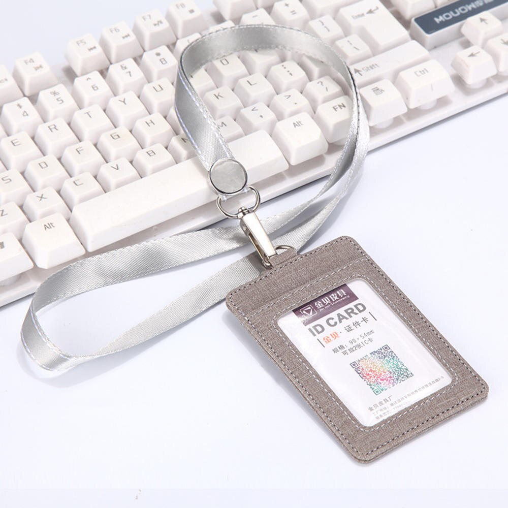 Id Badge Houder Intrekbare Lanyards Lederen Porte Bus Pass Case Cover Slip Mannen Vrouwen Bank Credit Kaarthouder Strap kaarthouder: Grey