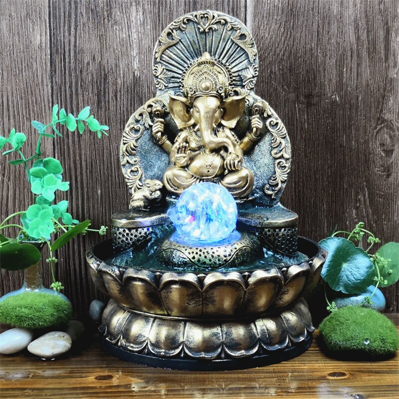 Elephant God Ganesha Lucky Water Fountains Ornaments Good Fortune Feng Shui Craft Indoor Desktop Fountain Air Humidifier