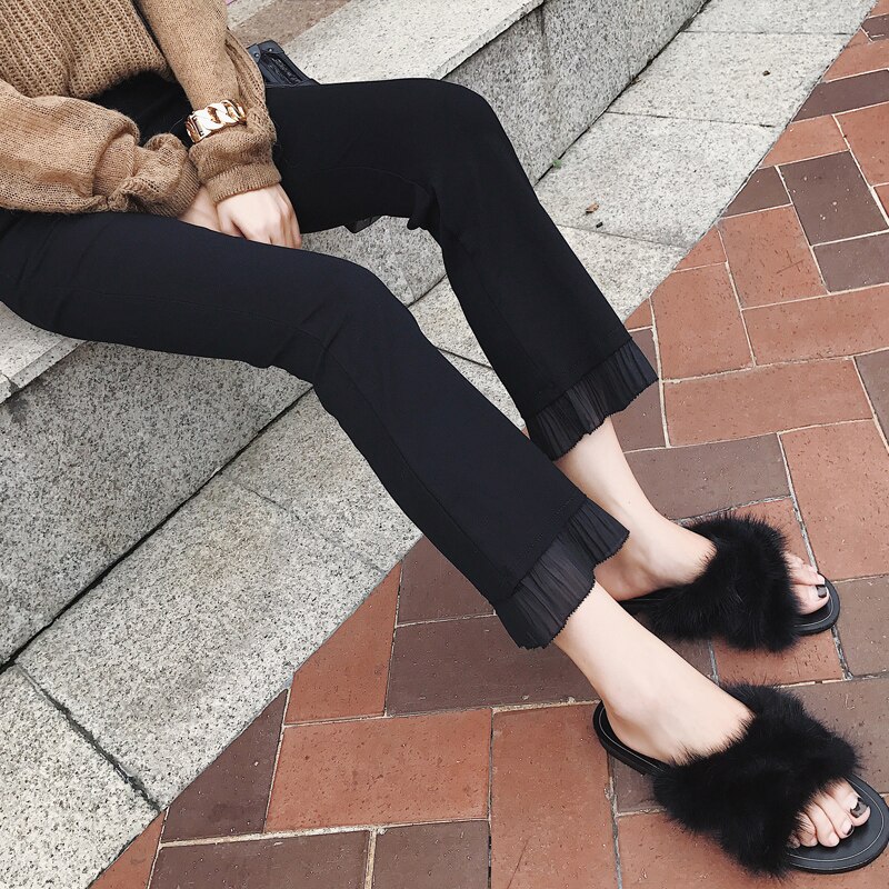 2020 primavera e verão novas mulheres grávidas império calças cintura alta plissado alargamento hem retalhos preto elegante calças de barriga agradável