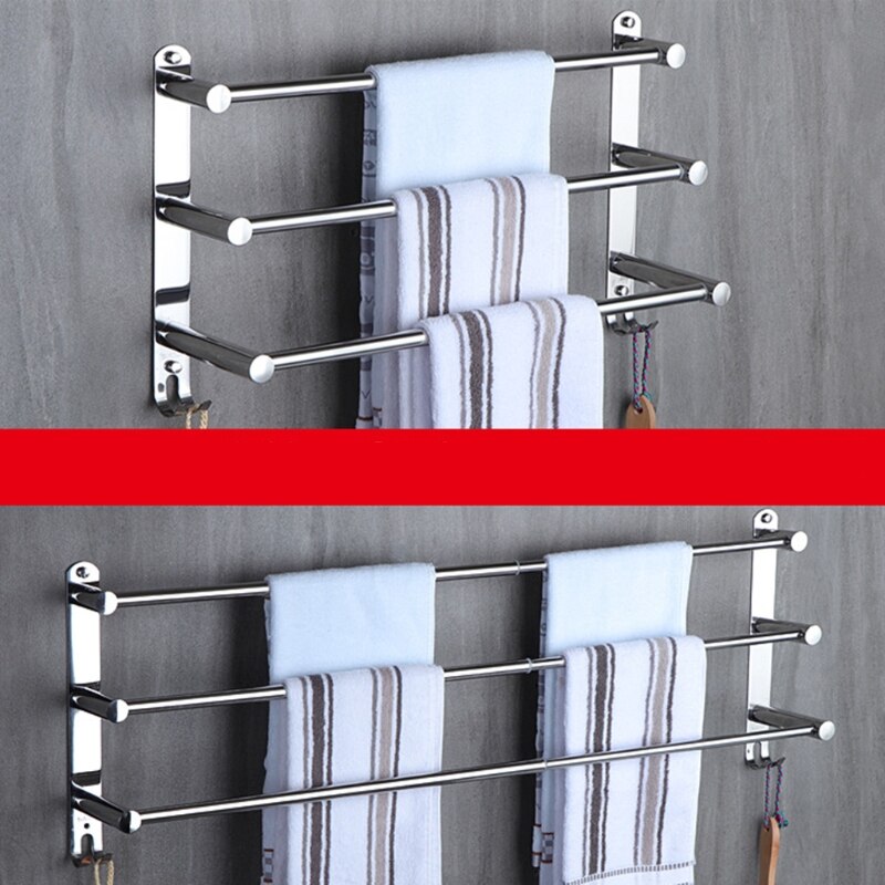 Toallero extensible de acero inoxidable ajustable, estante de baño flexible de 3 niveles, soporte de pared para colgar toallas de mano