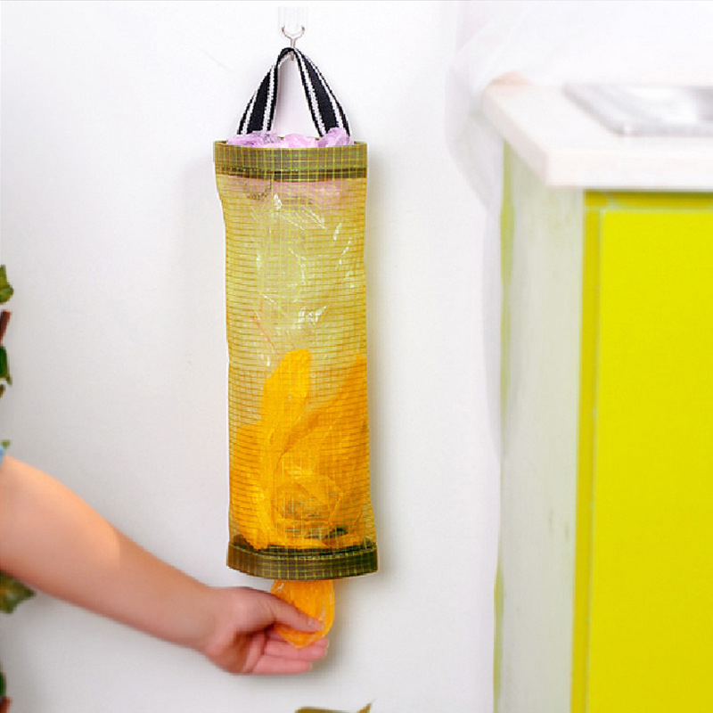 Skraldeposeholder cylinder væghængende type bærbar pladsbesparende skraldeposeholder arrangør dispenser køkken tilbehør: Gul