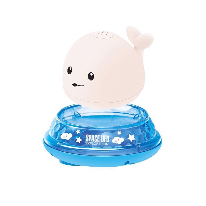 Sensing water fountain baby whale toy light music electric multidirectional amphibious bathroom splashing water sensing ball: White whales base