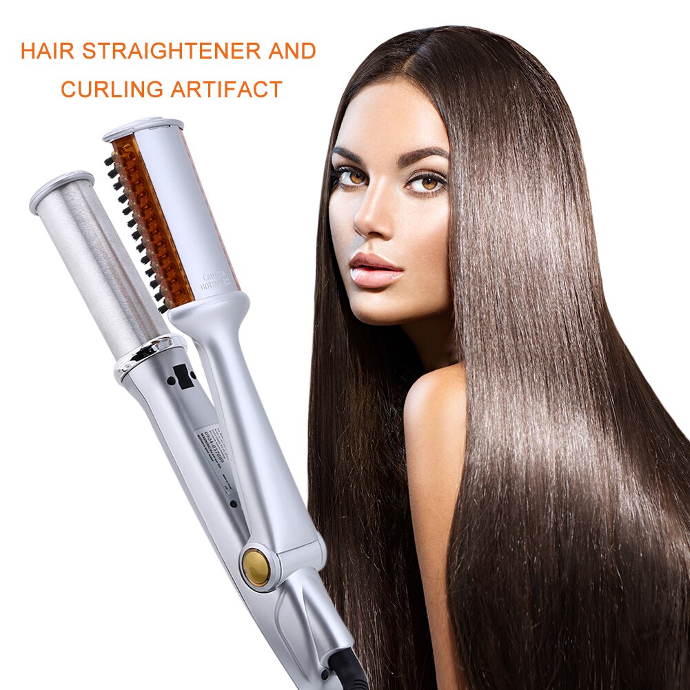 Pro 2 in 1 Hair Curler and Straightener Wand Twist Hair Styler Comb Brush Hairdressing Salon Tools