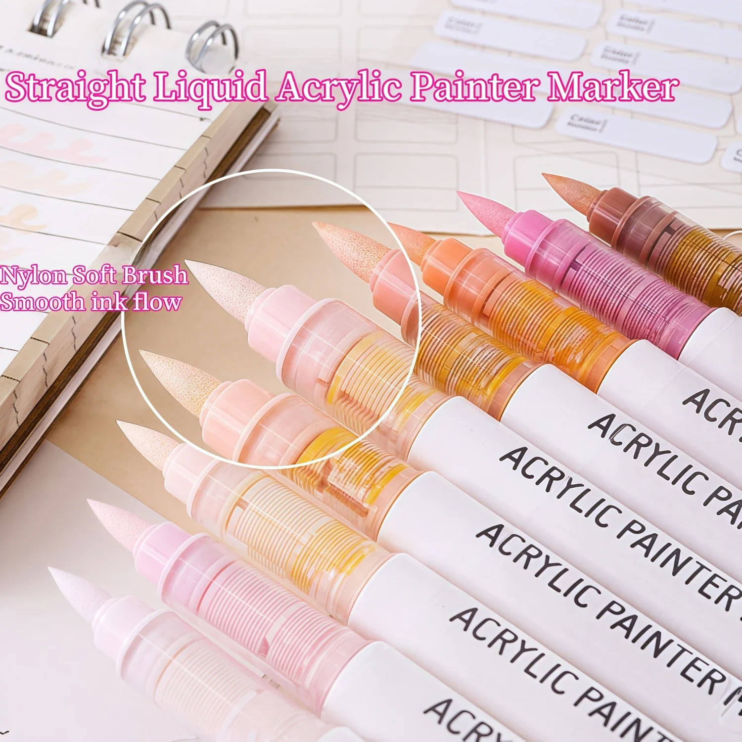 Straight Liquid Acrylic Markers,Soft Brush Tip Acrylic Paint Pens Set,for Rock Painting, Ceramic, Wood, Canvas, Glass, Stone