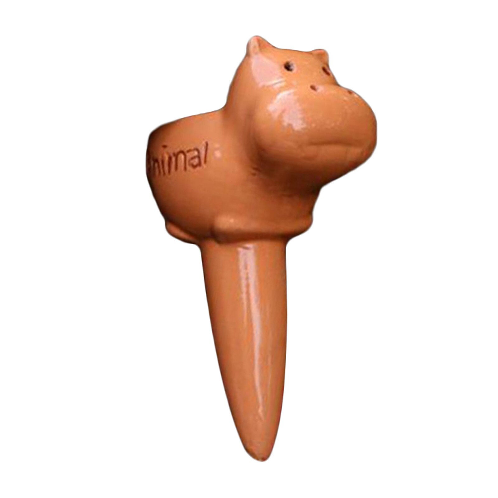 Pincho de riego automático de terracota para plantas de interior y exterior, herramienta gotero de arcilla de cerámica con dibujos animados de animales, paquete de 2 unidades: Brown hippo