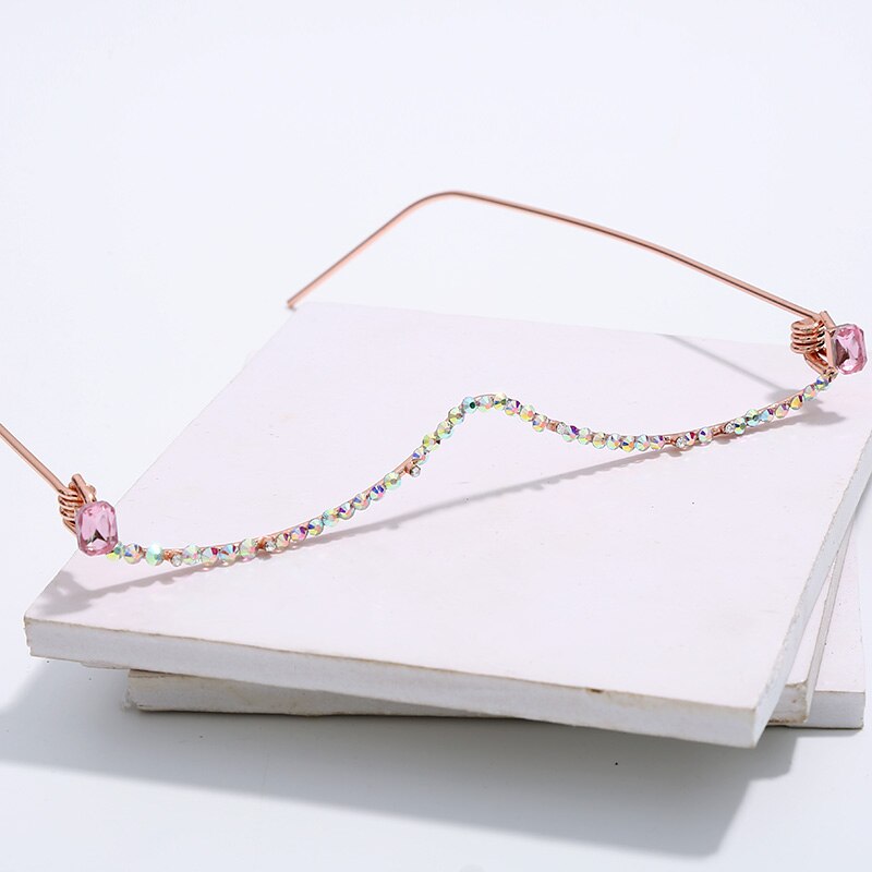 Diamond Eyeglasses Frame For Women Luxury Crystal Half Frame Glasses Colorful Chain Red Green Pink Rhinestone Glasses