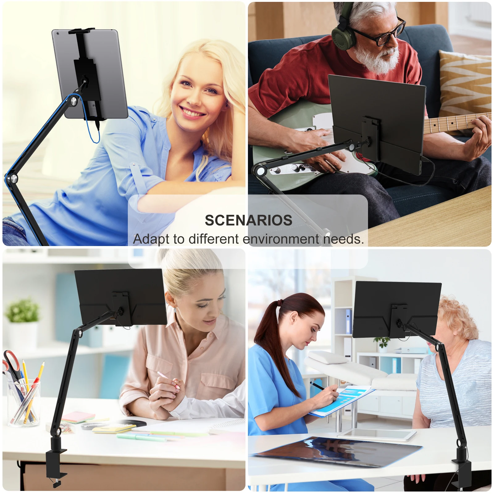 Adjustable Height Bimawen Tablet Stand for iPad Portable Monitor Desk Mount 15 6 16 Screen Aluminum Long Arm Rotating
