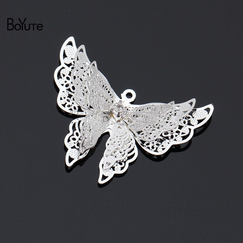 BoYuTe 10Pcs 25*35MM Metal Brass Filigree Butterfly Pendant Charms for Jewelry Making Accessories: Silver Plated