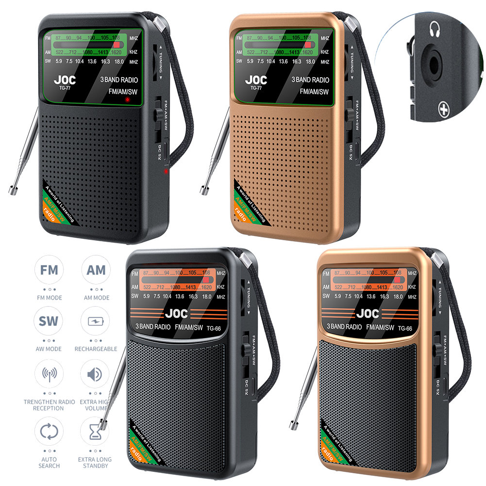 ​​Mini FM AM SW Radio Battery Operated Full Band Pocket Radio Built-in Speaker Type-C Rechargeable Emergency Radio for Elder