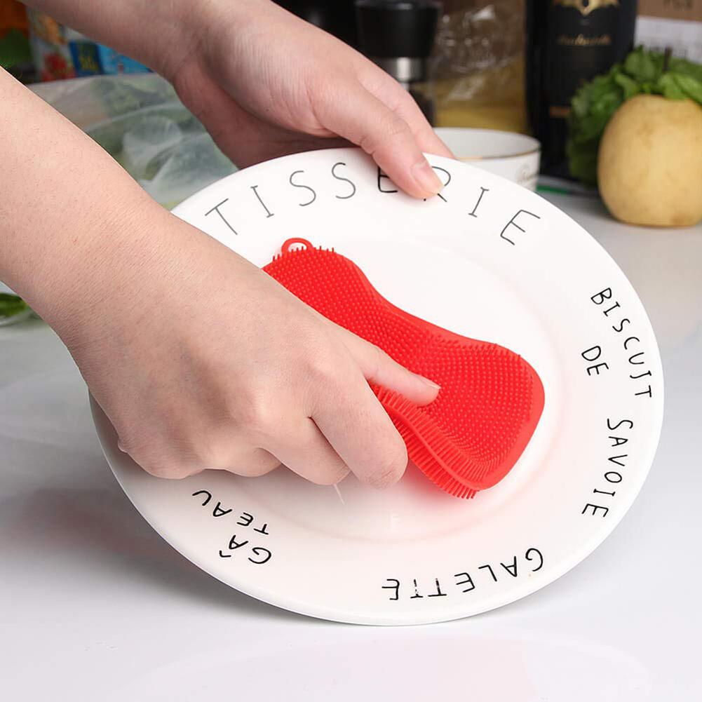 1/3/4pcs Kitchen Cleaning Brush Silicone Dishwashing Brush Pot Pan Sponge Scrubber Fruit Vegetable Dish Washing Cleaning Brushes