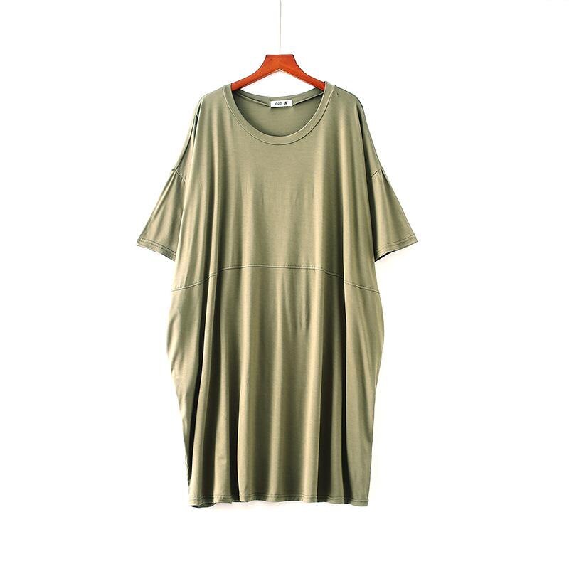 Solid Vrouwen Nachtkleding Zomer Oversize Thuis Jurk Korte Mouw Nachtjapon Lounge Losse O-hals Modal Katoen Slaap Shirt: Army Green