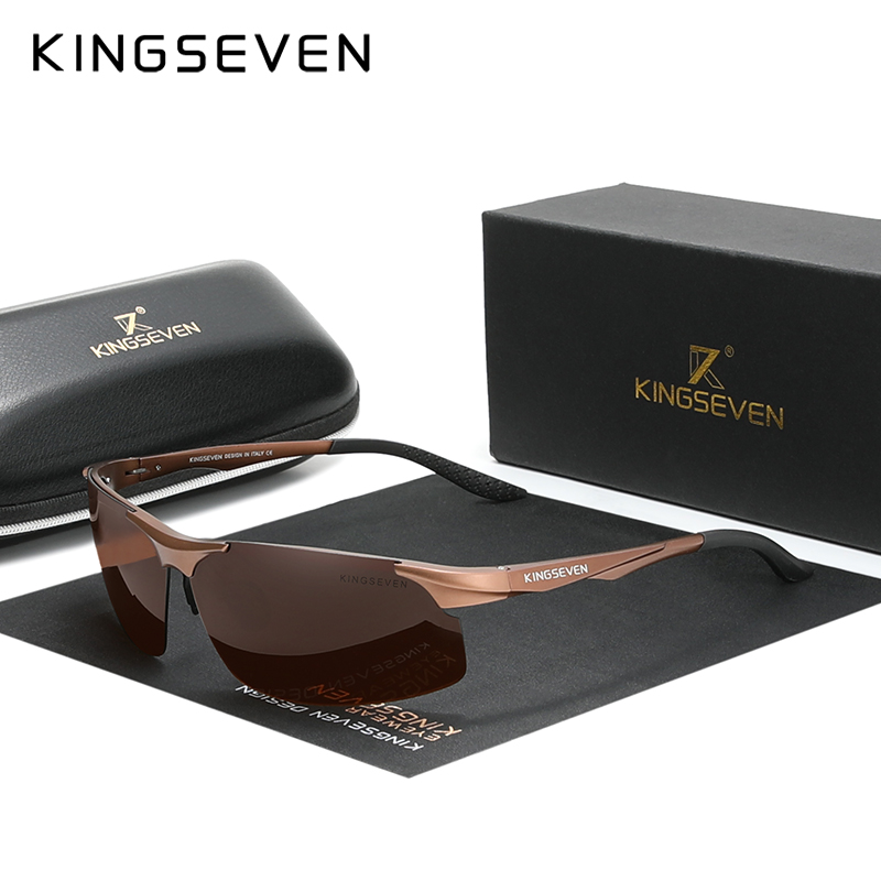 KINGSEVEN Cycling Polarized UV400 Sunglasses Men Aluminum Driving Mirror Lens Male Sun Glasses Aviation Women For Men Eyewear: Brown