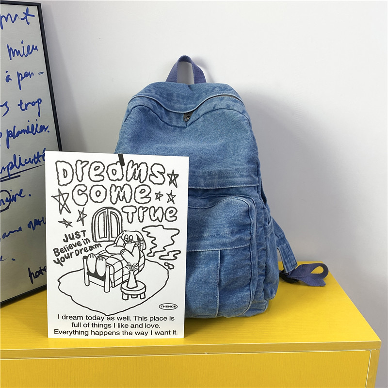 Denim Vintage Backpack Women Shoulder Bag Large Capacity Jeans School Bag Female Daily Backpack Simple Laptop Backpack