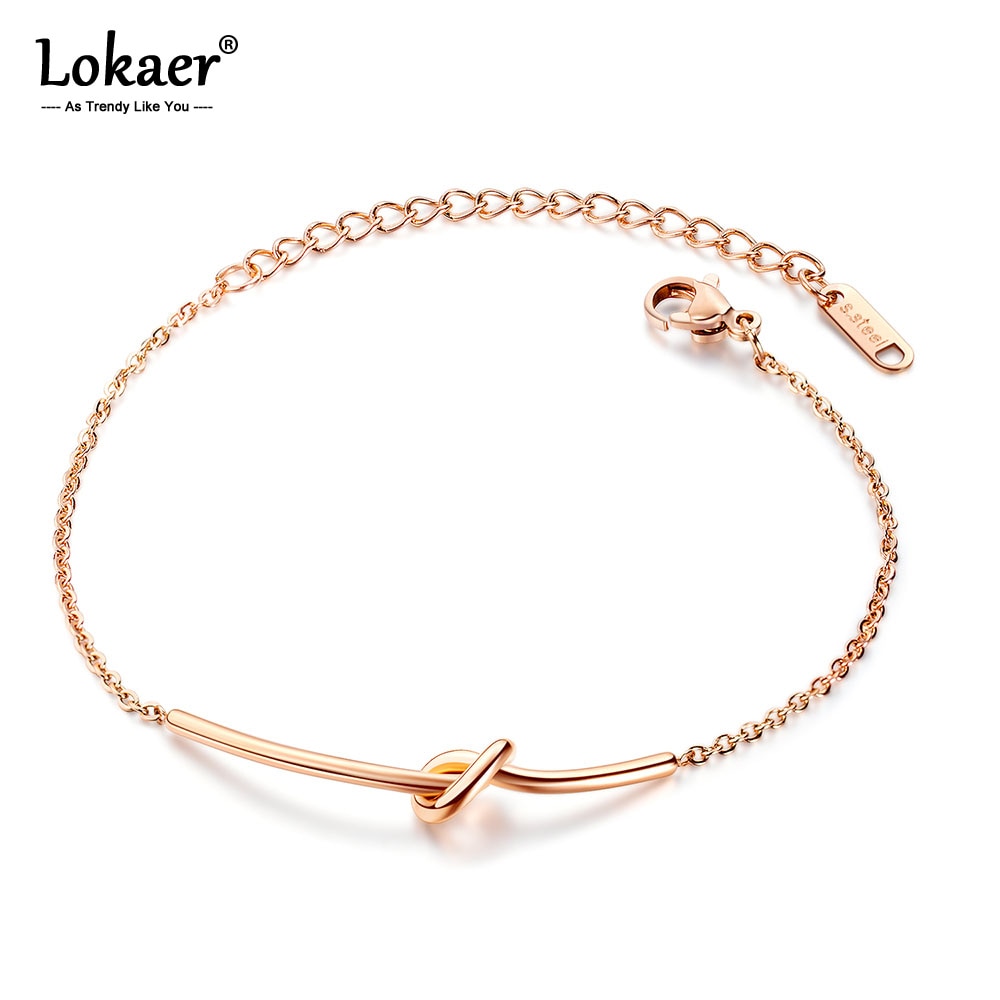 Lokaer, pulseras de titanio y acero inoxidable anudado para mujer, oro rosa, Bohemia, cadena de playa y pulsera de eslabones, joyería B17087