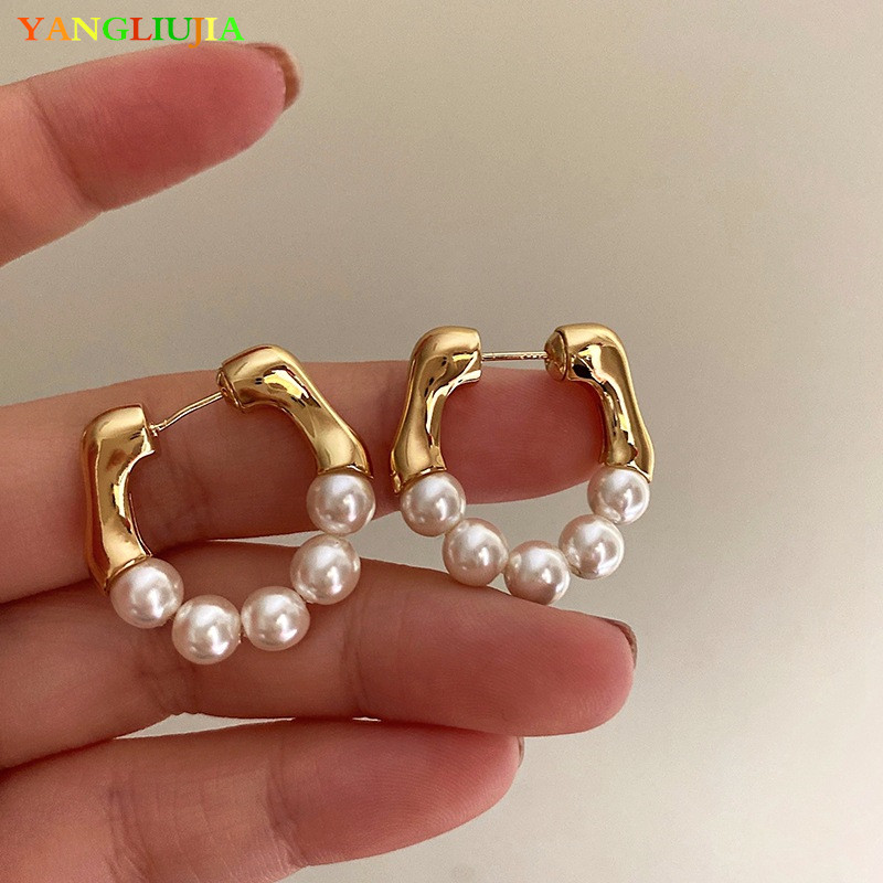 YANGLIUJIA Pendientes de perlas de metal Estilo europeo y americano Pendientes de tuerca de con personalidad Accesorios de boda de viaje para chica
