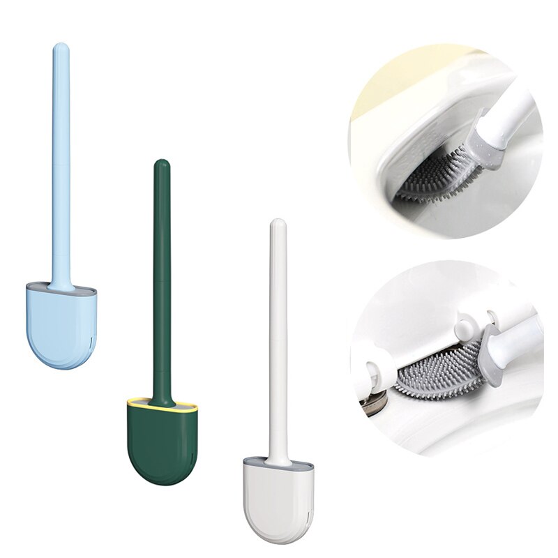 Silicone Toilet Brush for Bathroom ,Detachable Handle Toilet Bowl Brush and Holder Set Soft Bristles with Quick Drying Holder