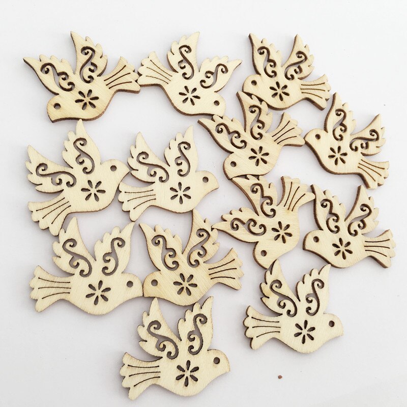 10pcs Unfinished Wooden Birds Crafts Wood Cutout Shapes Embellishment Wood Slices for DIY Scrapbooking Card Making Decorations